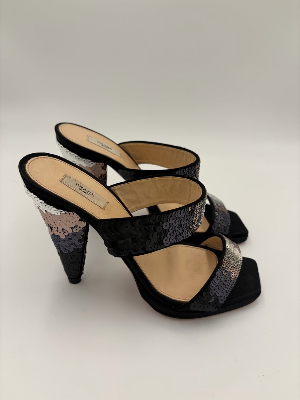 Prada Runway sequin Heels Sandals Slingback Mules 90s Size 35 US 5 New